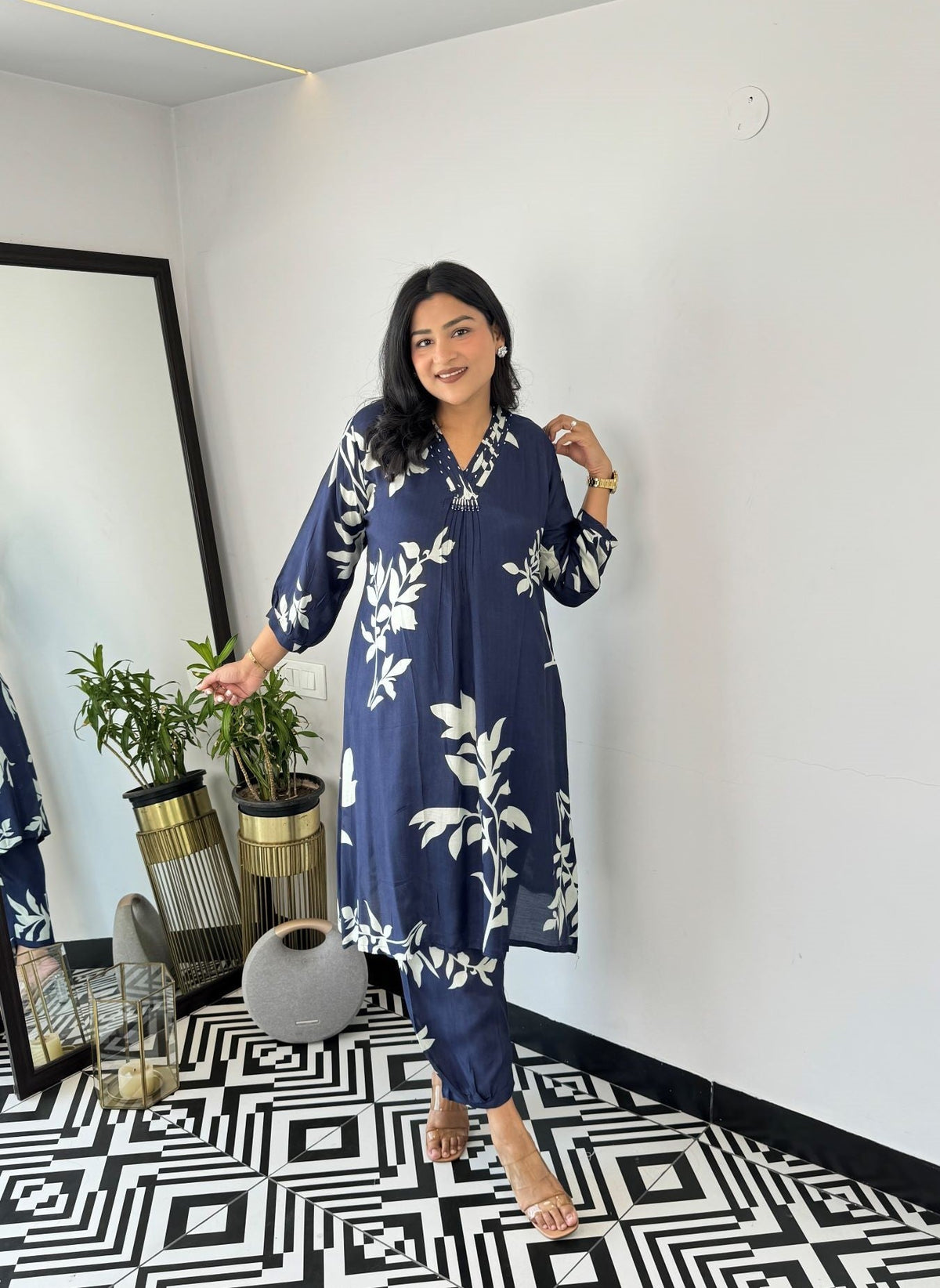 Autum Floral Blue Kurta Pants