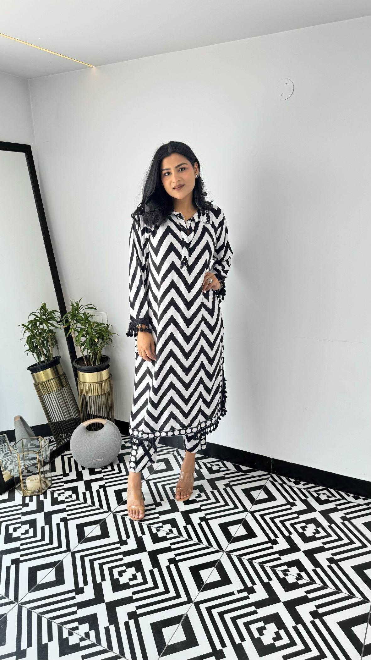 Zig Zag Black & White Kurta Pants