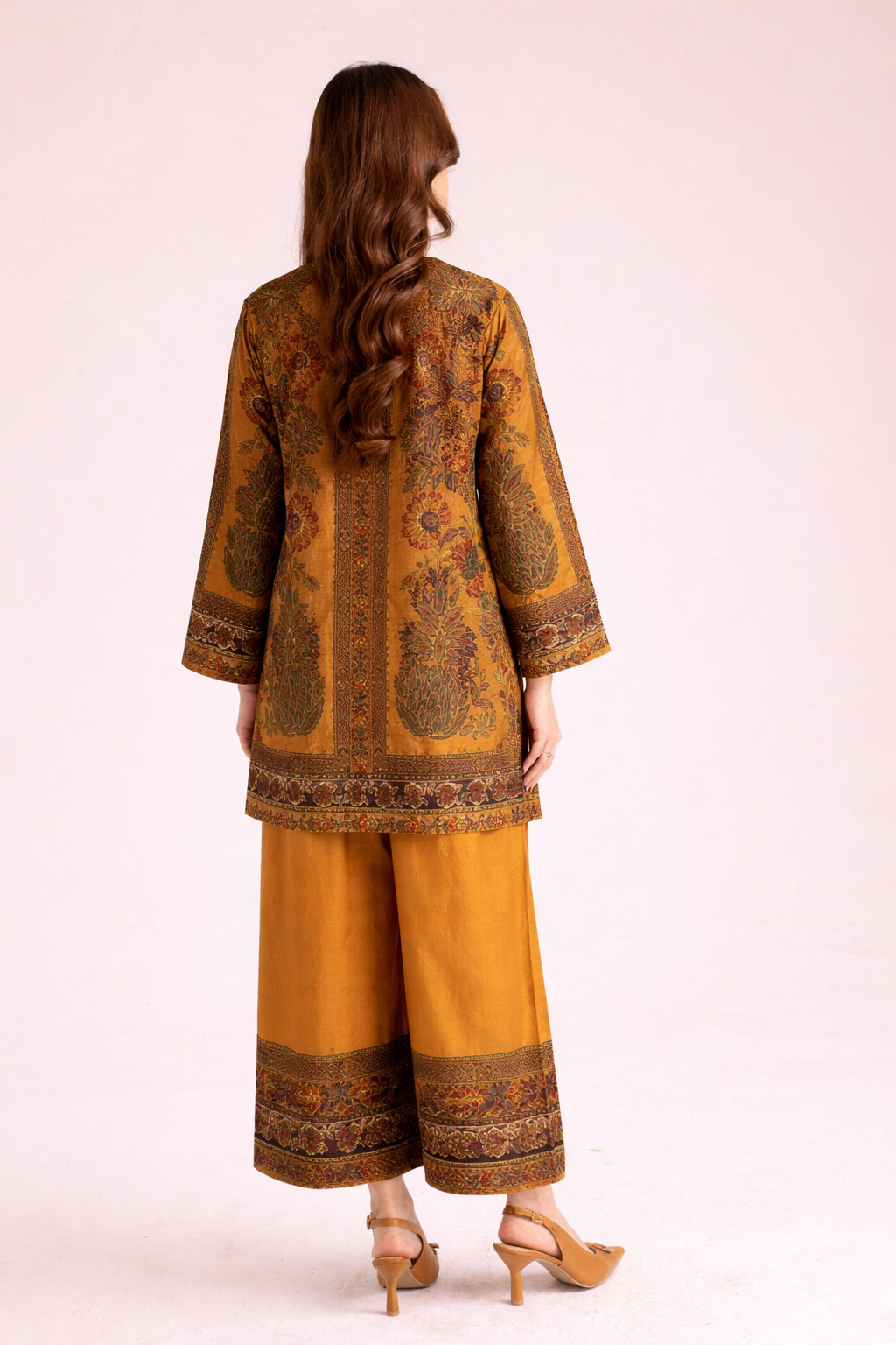 Yellow Floral Printed Co-Ord Set with Wide-Leg Pants