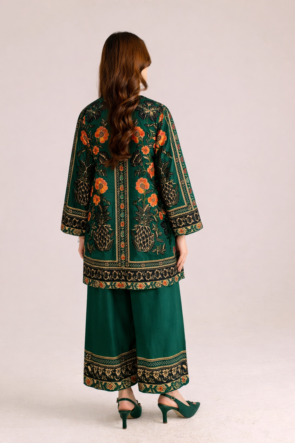 Deepgreen Floral Printed Co-Ord Set with Wide-Leg Pants