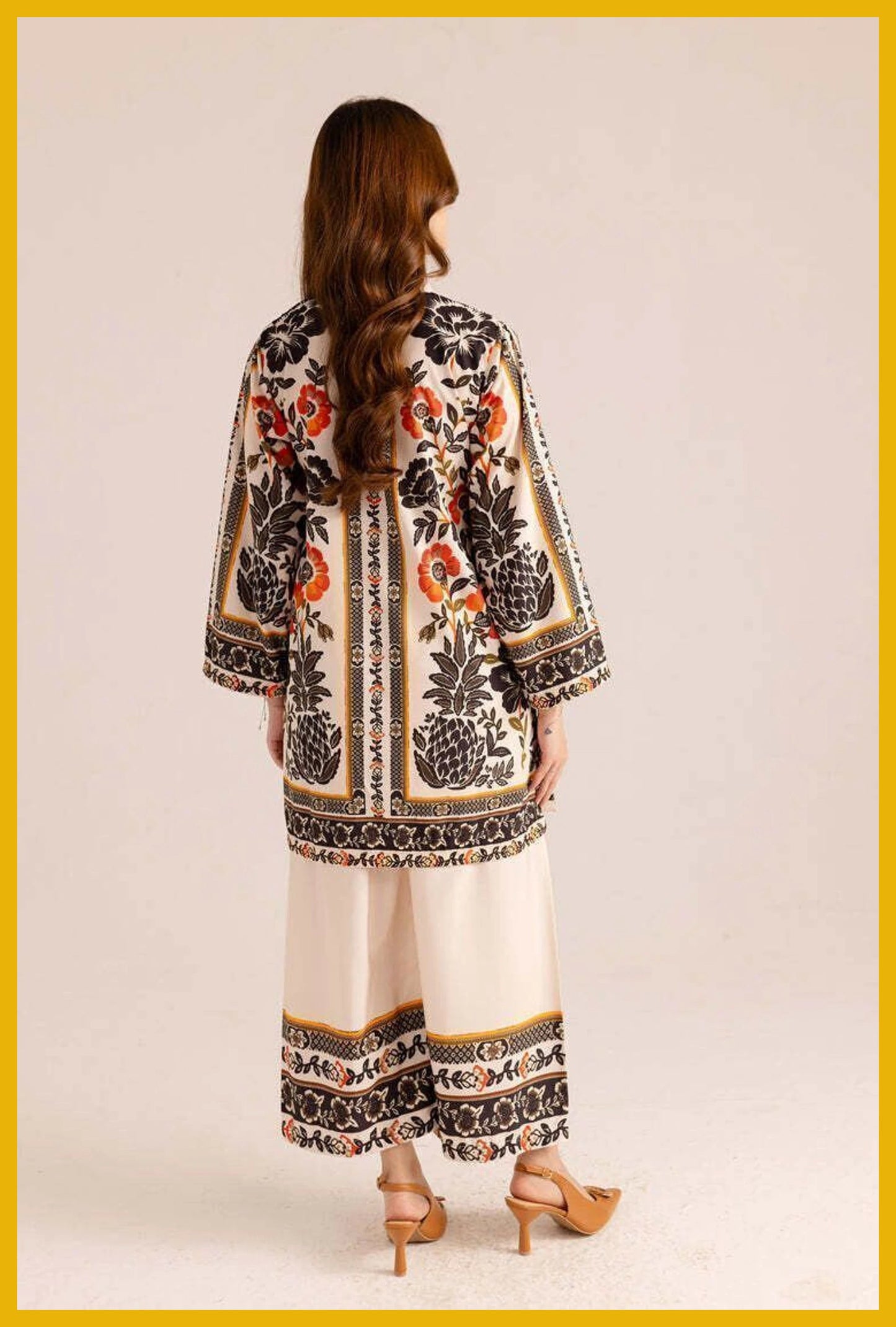 Ivory Floral Printed Co-Ord Set with Wide-Leg Pants
