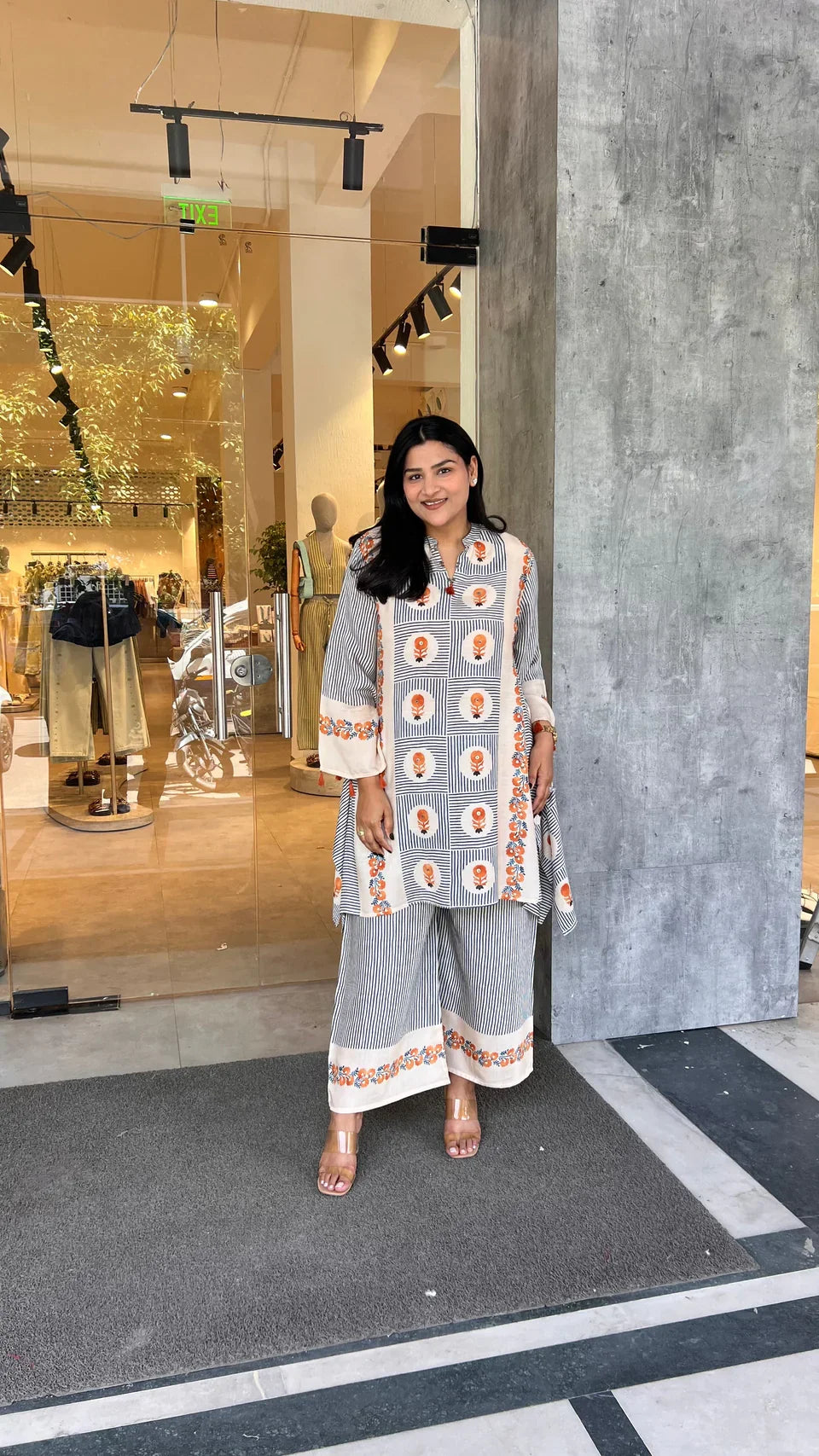 Premium Rust Mughal Stripes Kurta Pants