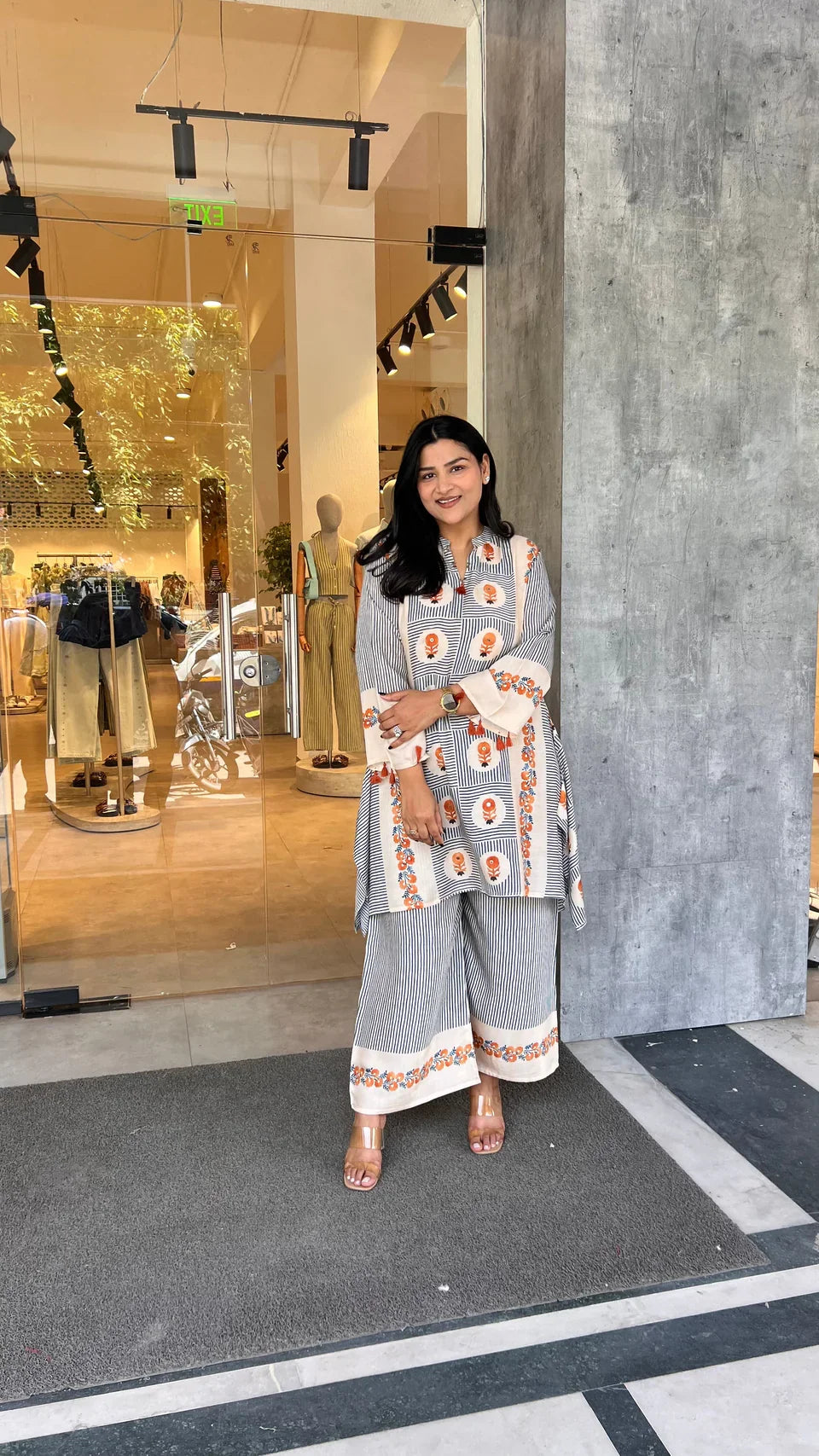 Premium Rust Mughal Stripes Kurta Pants