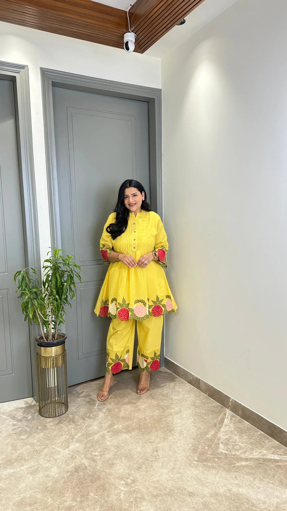 Butter Yellow Floral Mul Cord Set