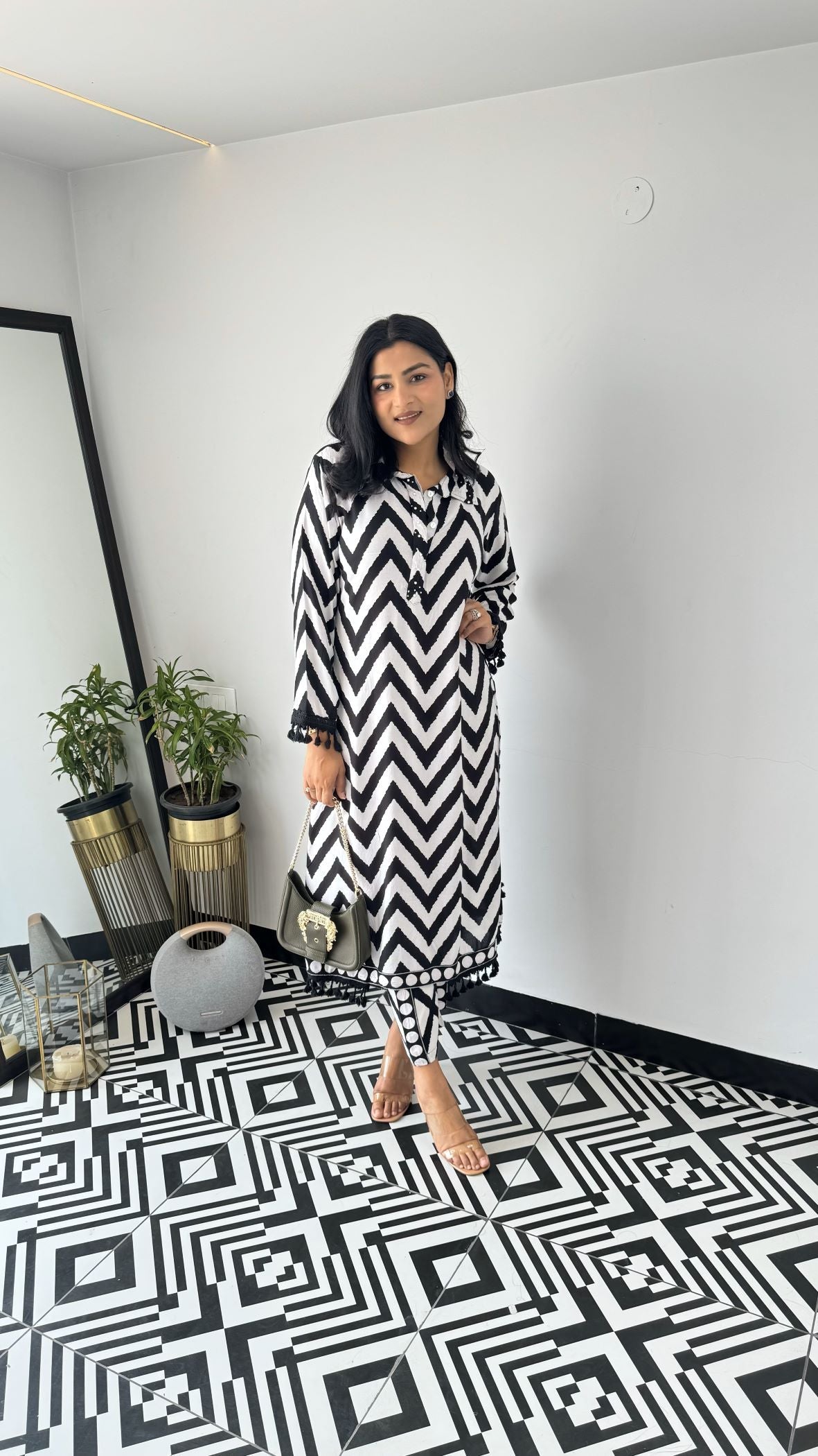 Zig Zag Black & White Kurta Pants