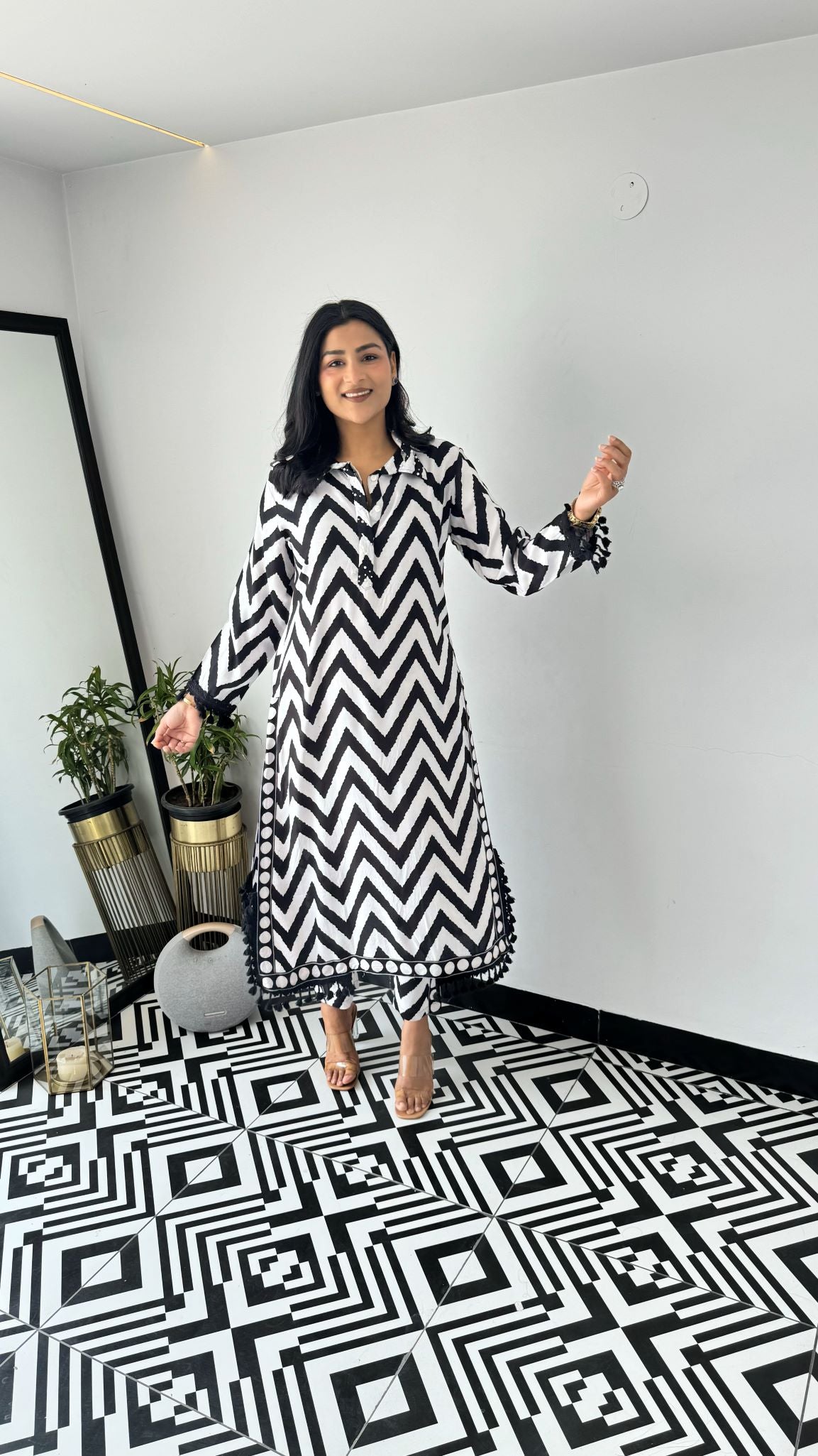 Zig Zag Black & White Kurta Pants
