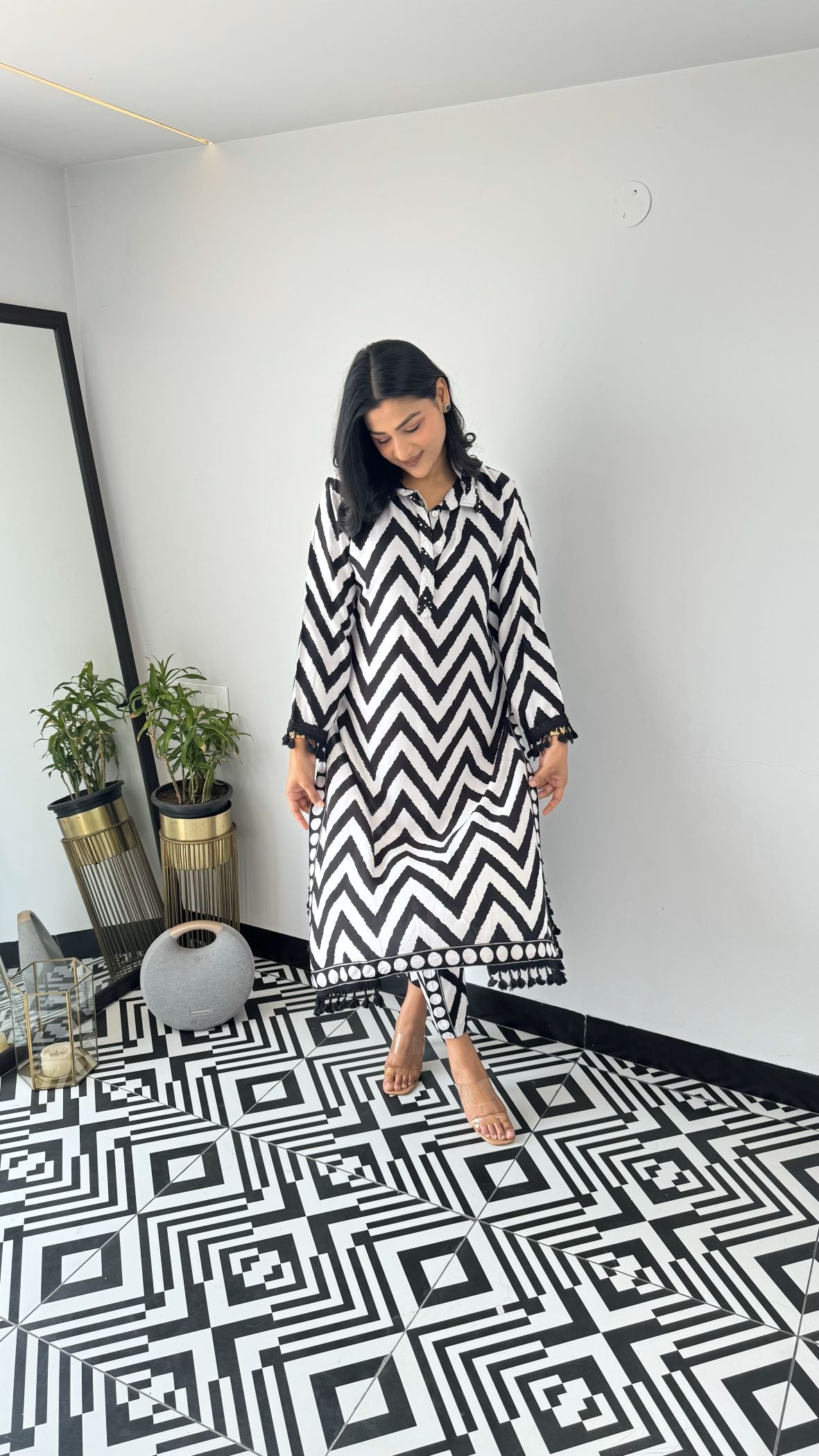Zig Zag Black & White Kurta Pants