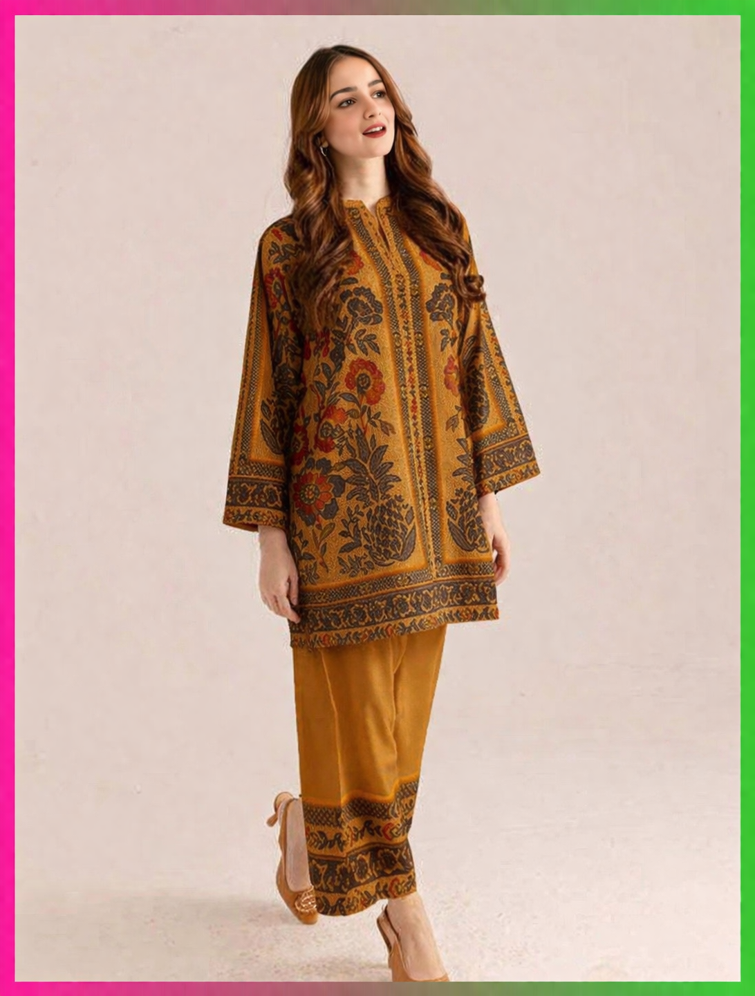 Yellow Floral Printed Co-Ord Set with Wide-Leg Pants